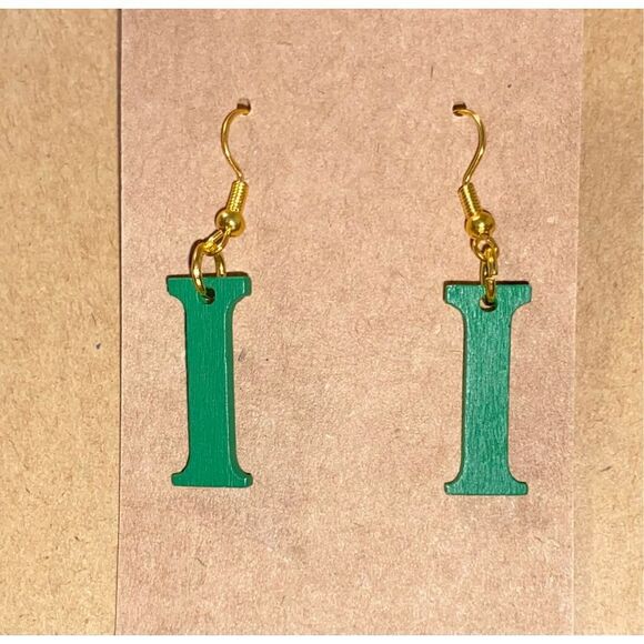 ☀️3/$12☀️ Letter “I” Wood Earrings (Green) - Picture 1 of 4
